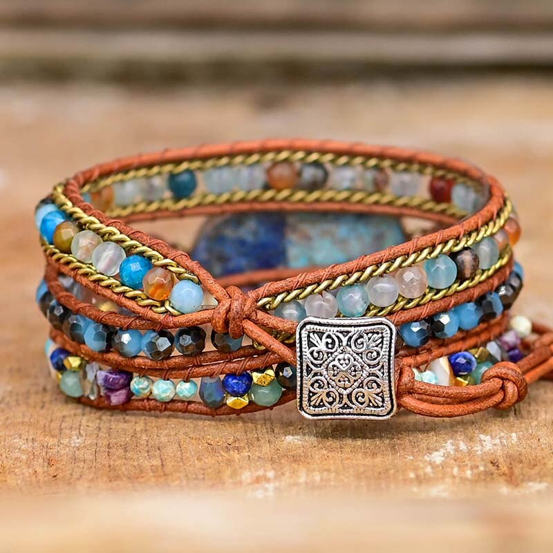 Blaue Hand der Fatima Türkis Wickelarmband | Boho