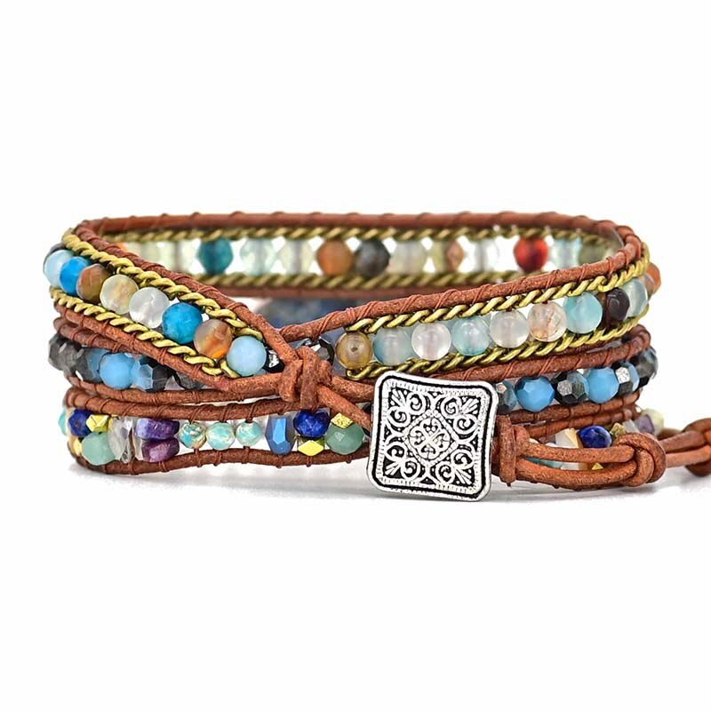 Blaue Hand der Fatima Türkis Wickelarmband | Boho