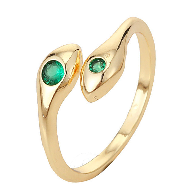 Emerald Snake Ring goldfarben mit grünen Zirkonia – Nahaufnahme