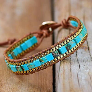 Bracelet Turquoise Pierre Empereur | Chaîne carrée en cuivre