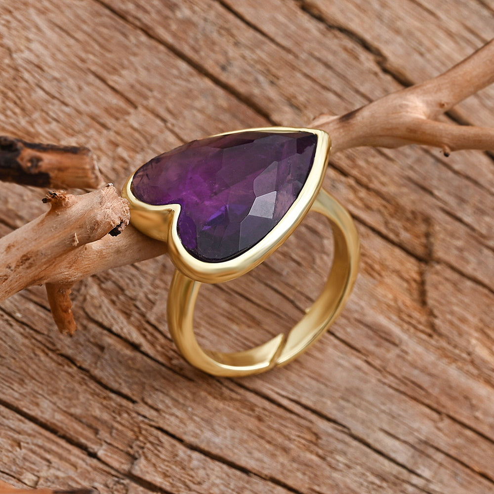 Heart Aura Ring mit Amethyst