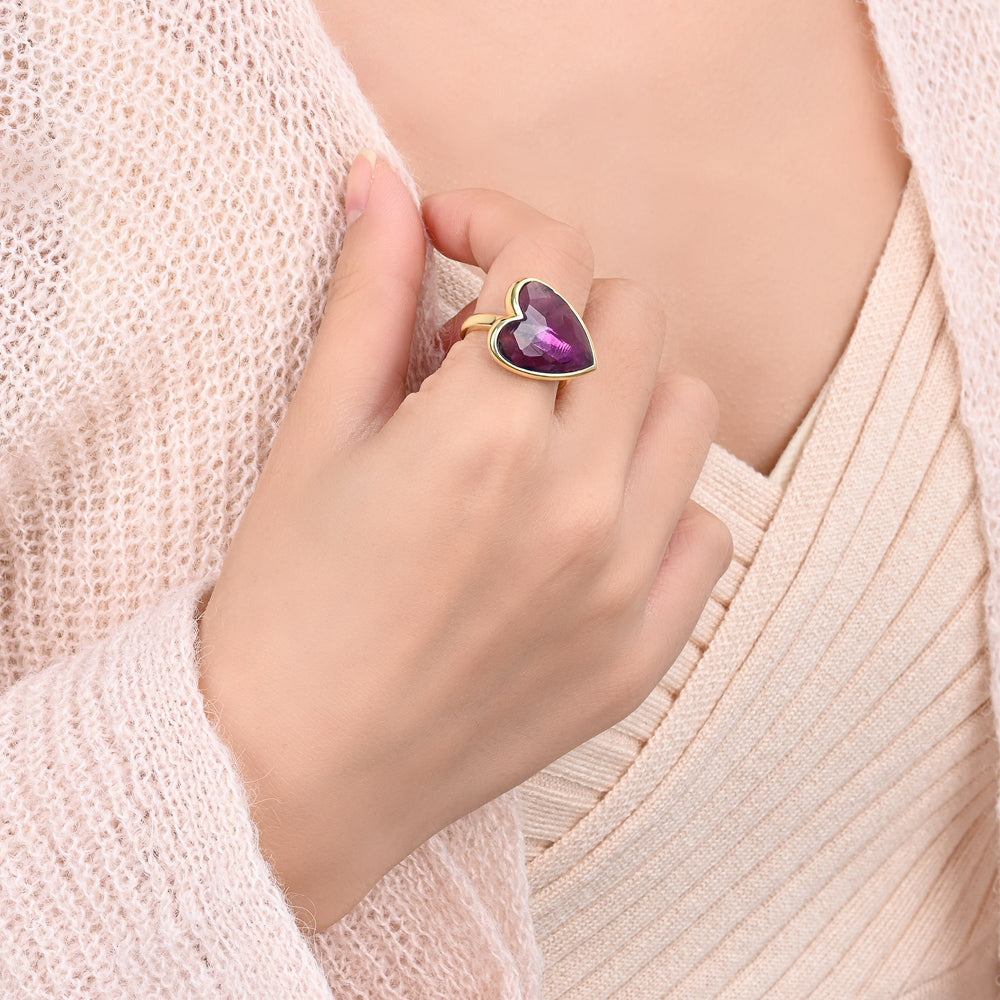 Heart Aura Ring mit Amethyst