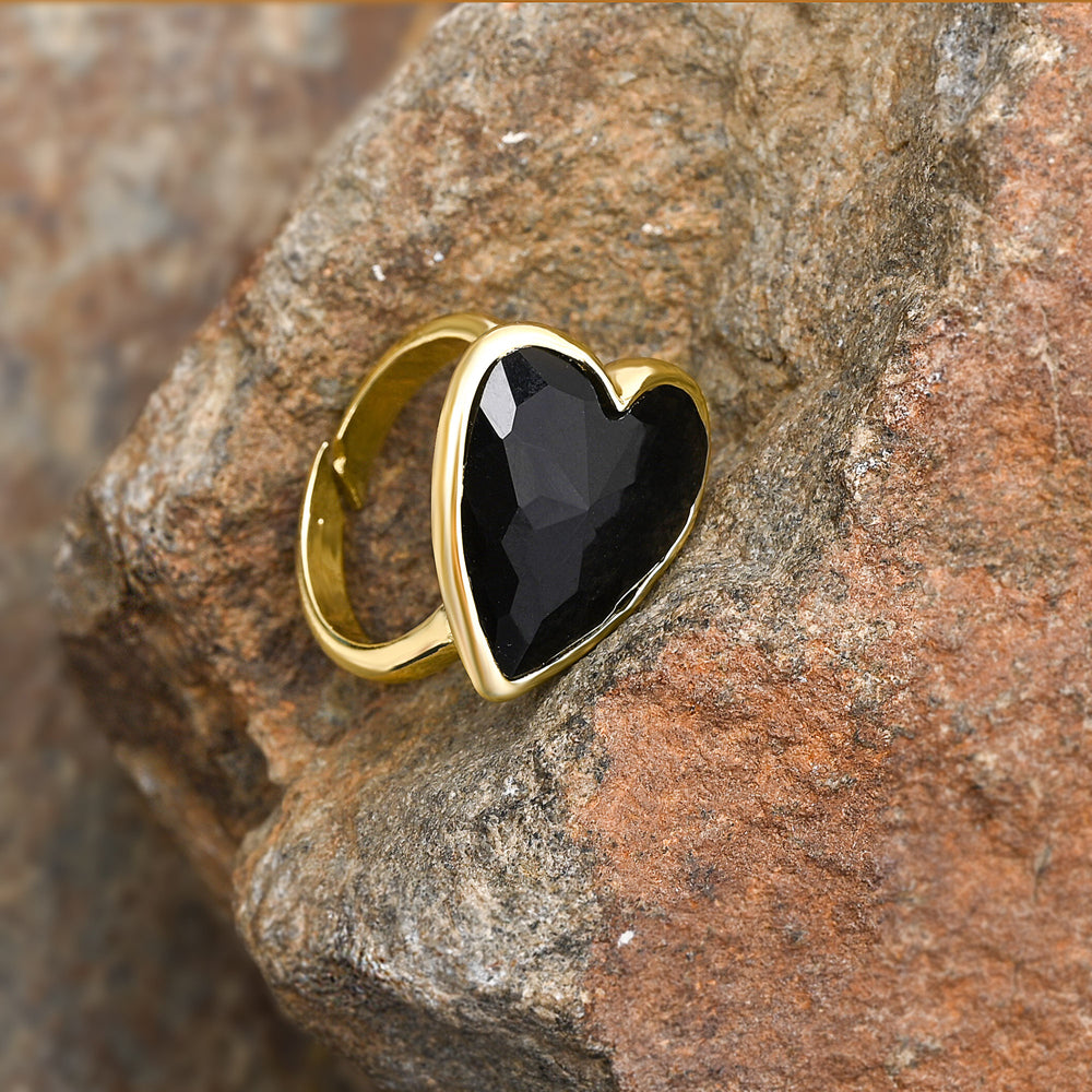 Heart Aura Ring mit Obsidian