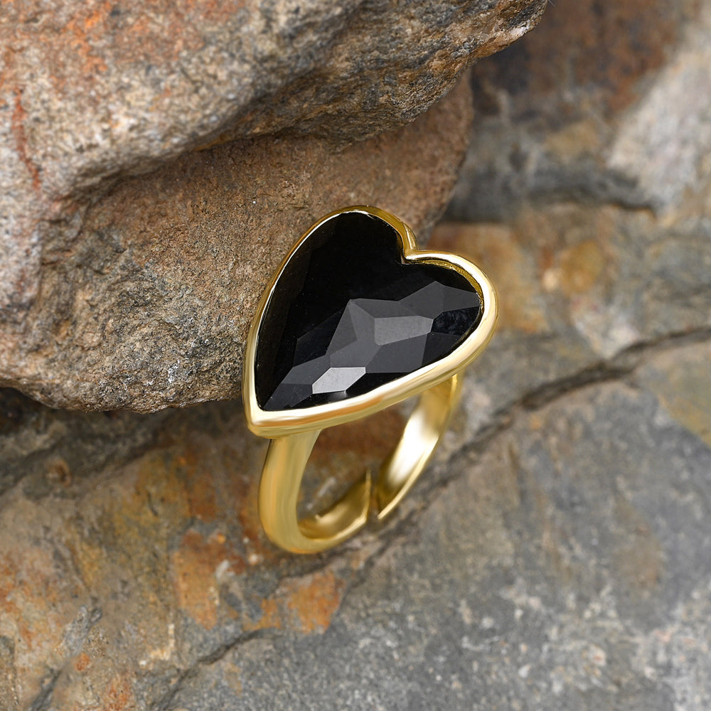 Heart Aura Ring mit Obsidian