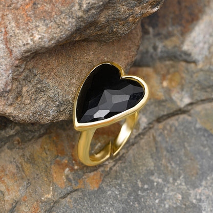 Heart Aura Ring mit Obsidian