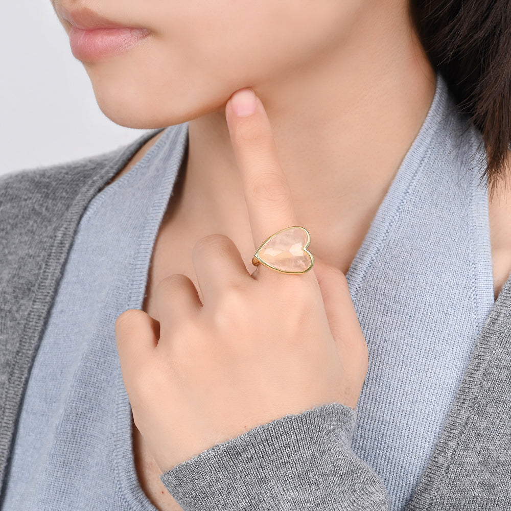 Heart Aura Ring mit Rosenquarz