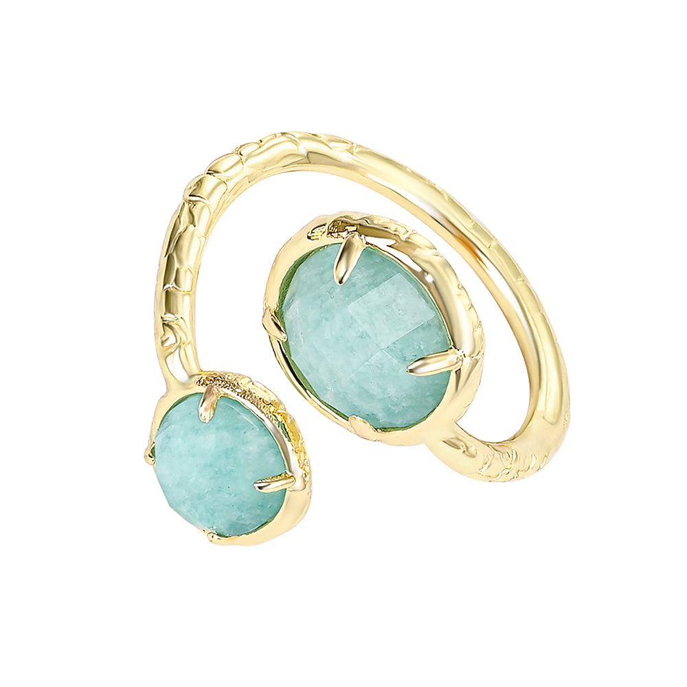Twin Soul Ring Amazonit – goldfarbener Ring mit zwei facettierten Amazoniten