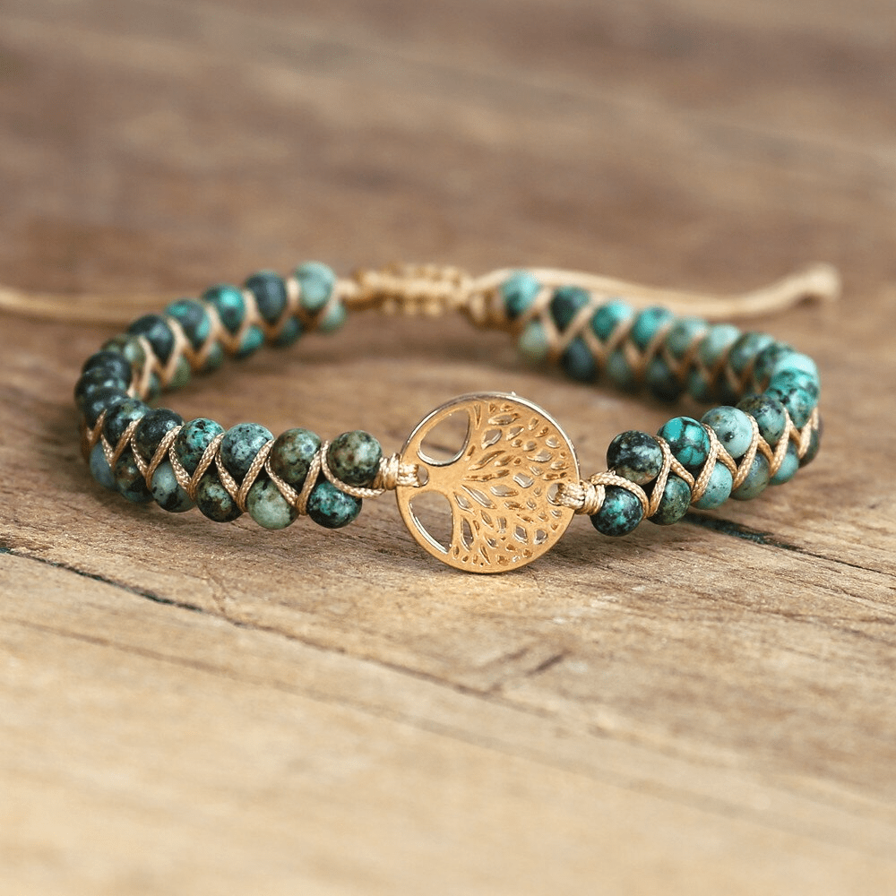 Khalee Samo "Baum des Lebens" Armband aus afrikanischem Jaspissteinen | Boho | 100% Hangemacht