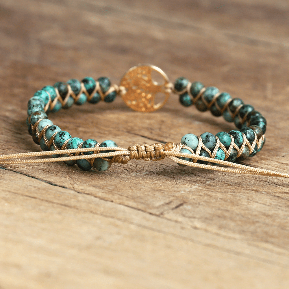 Khalee Samo "Baum des Lebens" Armband aus afrikanischem Jaspissteinen | Boho | 100% Hangemacht