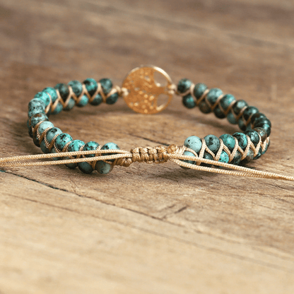 Khalee Samo "Baum des Lebens" Armband aus afrikanischem Jaspissteinen | Boho | 100% Hangemacht