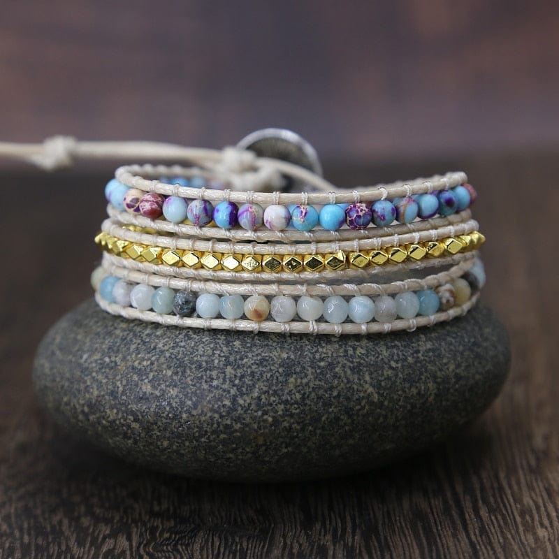 Khalee Samo Bohemia Vintage Unique Natural Stone turquoises Charm 3Strands Wrap Bracelets Handmade Boho Bracelet Women Leather Bracelet