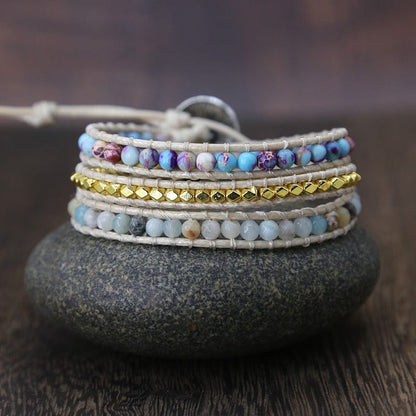 Khalee Samo Bohemia Vintage Unique Natural Stone turquoises Charm 3Strands Wrap Bracelets Handmade Boho Bracelet Women Leather Bracelet