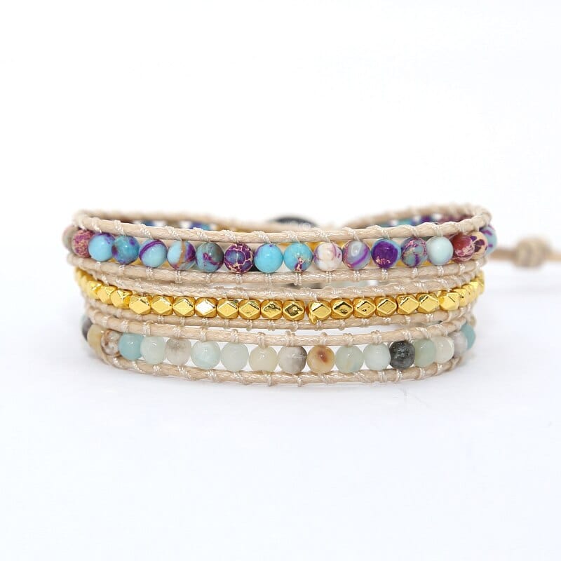 Khalee Samo Bohemia Vintage Unique Natural Stone turquoises Charm 3Strands Wrap Bracelets Handmade Boho Bracelet Women Leather Bracelet