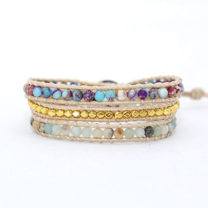 Khalee Samo Bohemia Vintage Unique Natural Stone turquoises Charm 3Strands Wrap Bracelets Handmade Boho Bracelet Women Leather Bracelet