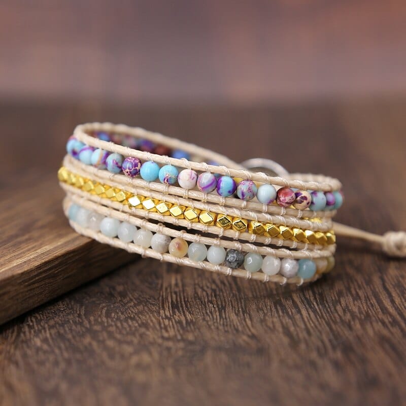 Khalee Samo Bohemia Vintage Unique Natural Stone turquoises Charm 3Strands Wrap Bracelets Handmade Boho Bracelet Women Leather Bracelet