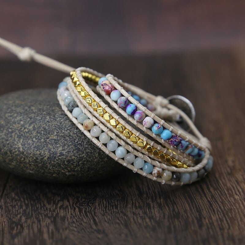 Khalee Samo Bohemia Vintage Unique Natural Stone turquoises Charm 3Strands Wrap Bracelets Handmade Boho Bracelet Women Leather Bracelet