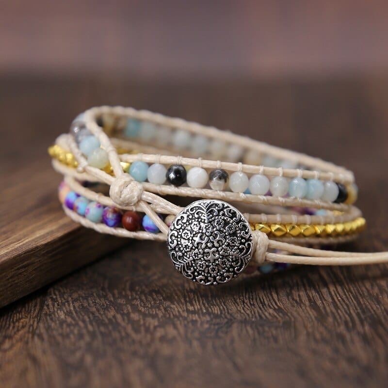 Khalee Samo Bohemia Vintage Unique Natural Stone turquoises Charm 3Strands Wrap Bracelets Handmade Boho Bracelet Women Leather Bracelet