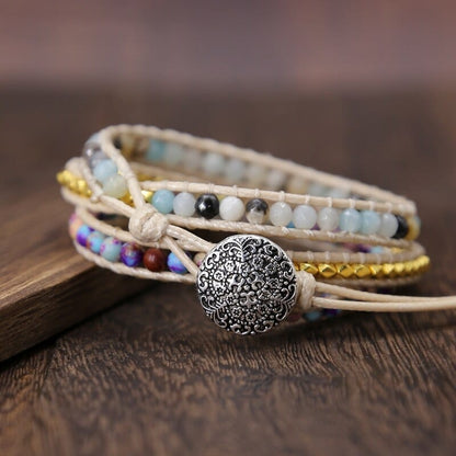 Khalee Samo Bohemia Vintage Unique Natural Stone turquoises Charm 3Strands Wrap Bracelets Handmade Boho Bracelet Women Leather Bracelet