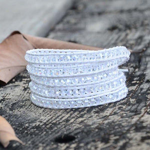 Khalee Samo Classic 5X Wrap Bracelet 2018 Winter Outfit Crystal Wrap Bracelet White Leather Bracelet Dropship