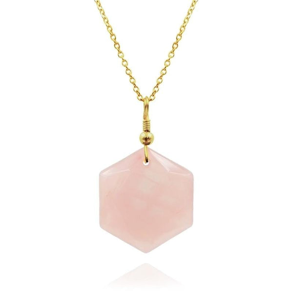 Elegante Rosenquarz Hexagon Halskette | Boho