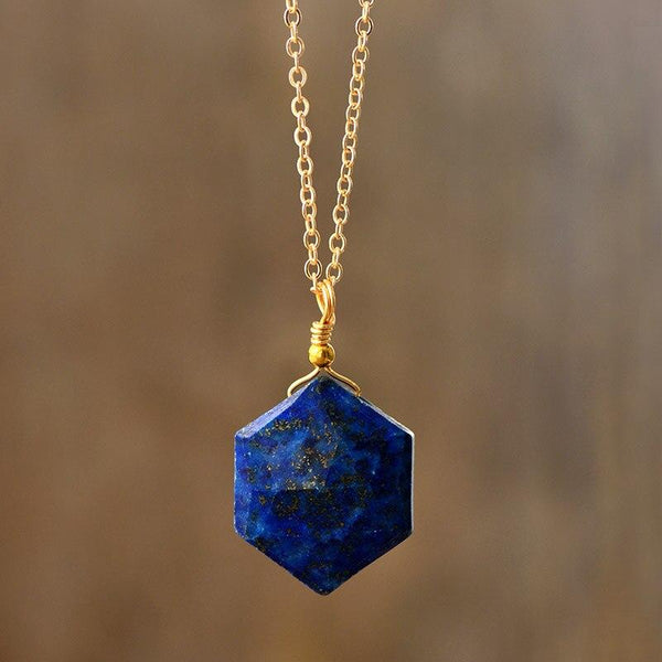 Elegante Lapislazuli Hexagon Halskette | Boho