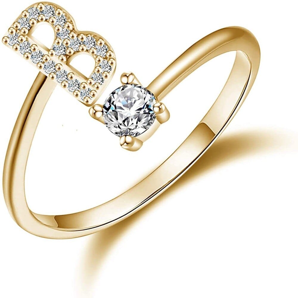 Khalee Samo B / Gold Fashion A-Z 26 Letter Ring Gold Silver Rose Gold Personality Finger Rings Women Simple Elegant Jewelry Friendship Gift Wholesale