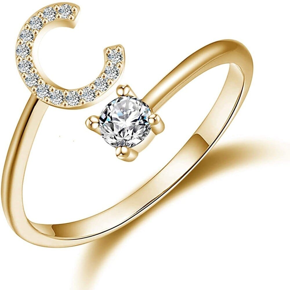 Khalee Samo C / Gold Fashion A-Z 26 Letter Ring Gold Silver Rose Gold Personality Finger Rings Women Simple Elegant Jewelry Friendship Gift Wholesale
