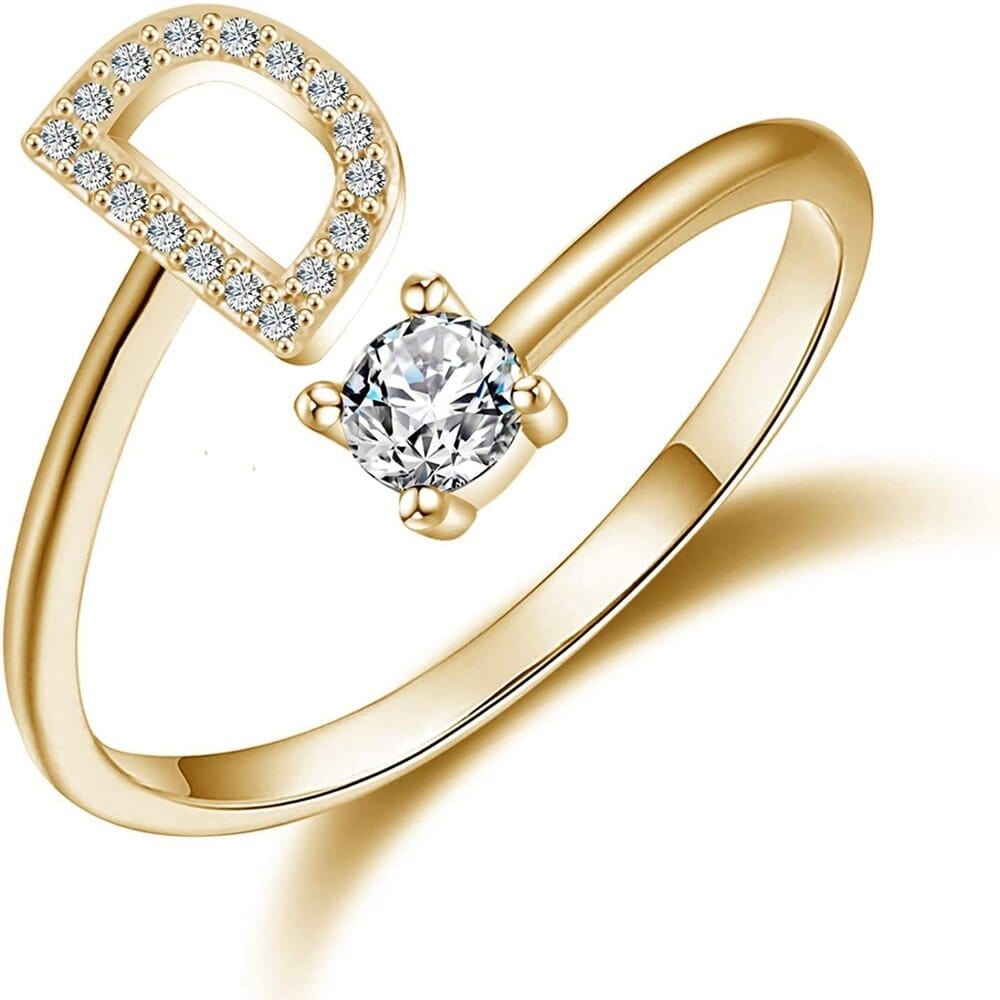 Khalee Samo D / Gold Fashion A-Z 26 Letter Ring Gold Silver Rose Gold Personality Finger Rings Women Simple Elegant Jewelry Friendship Gift Wholesale