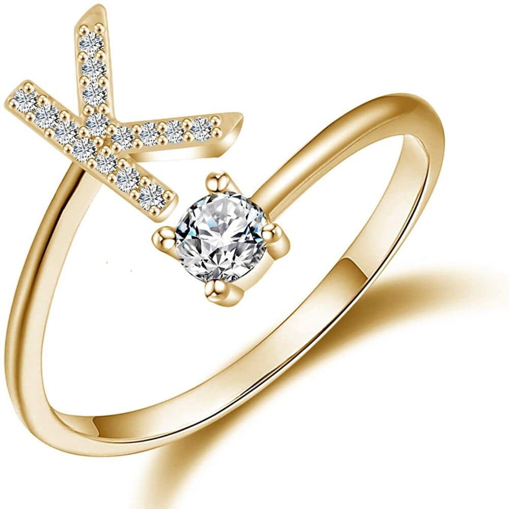 Khalee Samo K / Gold Fashion A-Z 26 Letter Ring Gold Silver Rose Gold Personality Finger Rings Women Simple Elegant Jewelry Friendship Gift Wholesale