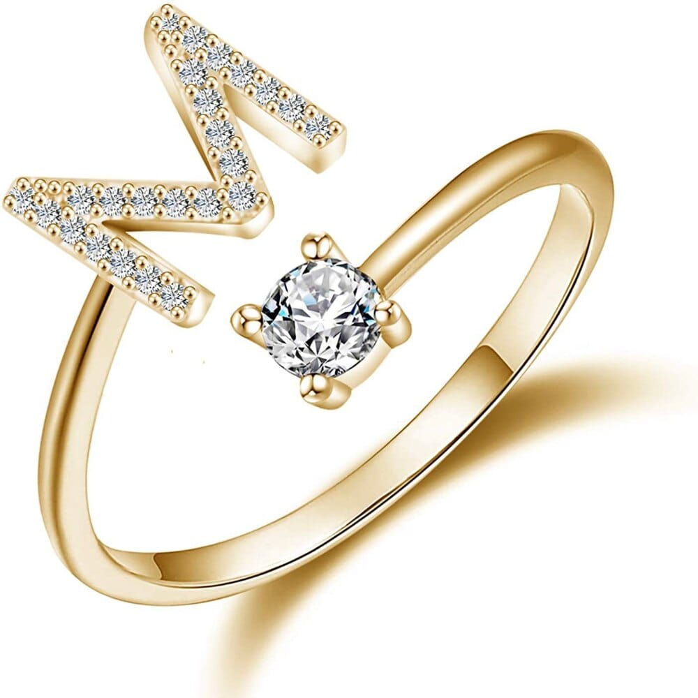 Khalee Samo M / Gold Fashion A-Z 26 Letter Ring Gold Silver Rose Gold Personality Finger Rings Women Simple Elegant Jewelry Friendship Gift Wholesale