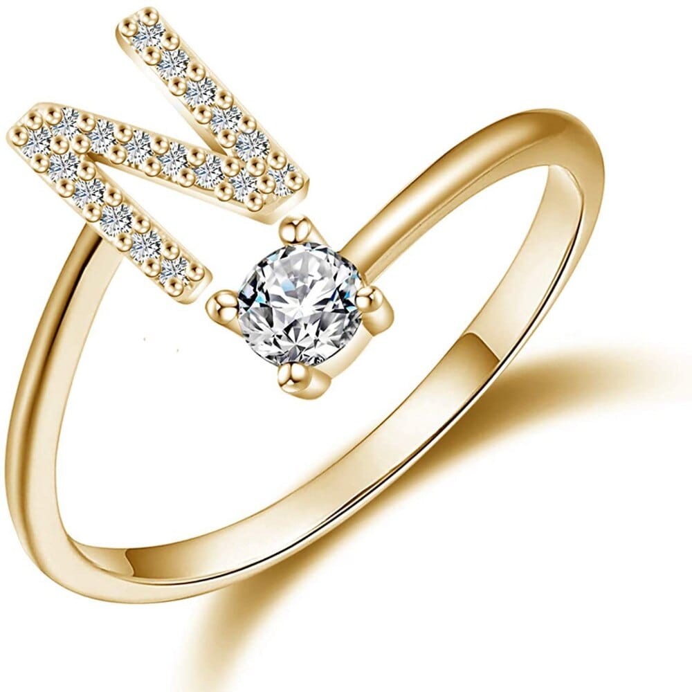 Khalee Samo N / Gold Fashion A-Z 26 Letter Ring Gold Silver Rose Gold Personality Finger Rings Women Simple Elegant Jewelry Friendship Gift Wholesale