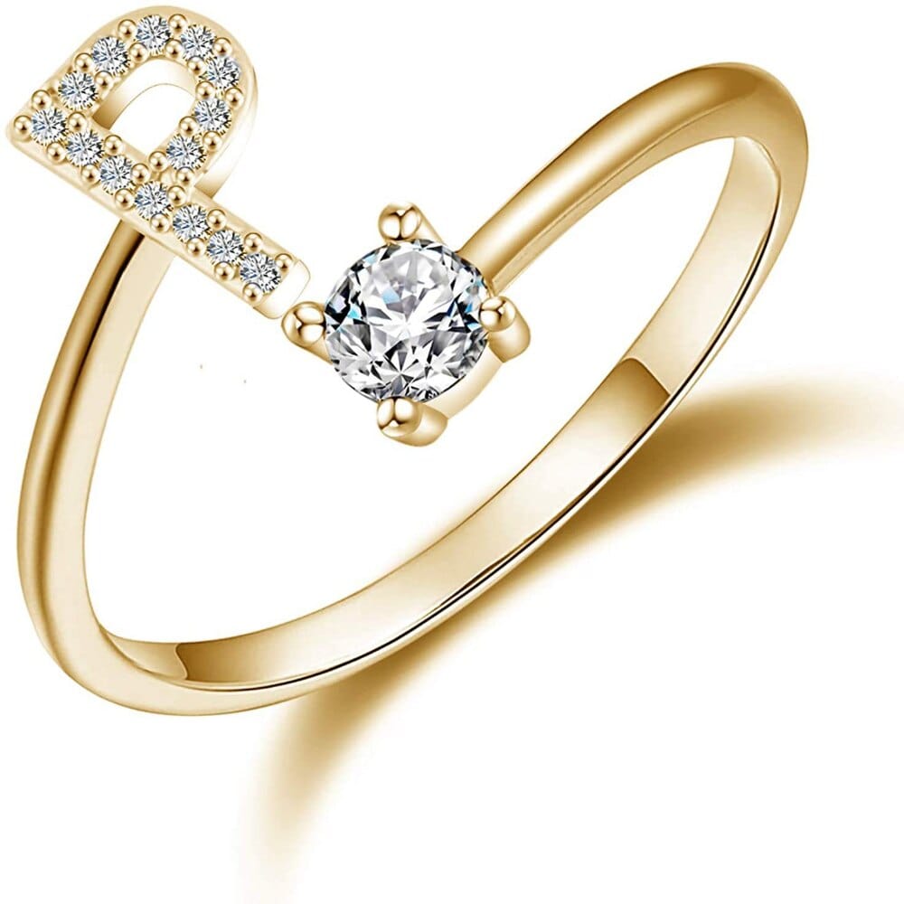 Khalee Samo P / Gold Fashion A-Z 26 Letter Ring Gold Silver Rose Gold Personality Finger Rings Women Simple Elegant Jewelry Friendship Gift Wholesale