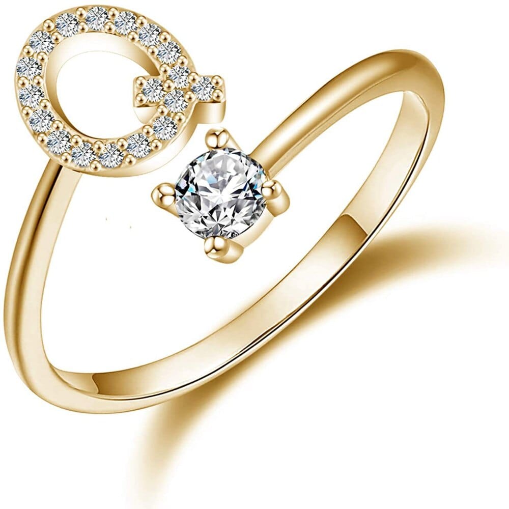 Khalee Samo Q / Gold Fashion A-Z 26 Letter Ring Gold Silver Rose Gold Personality Finger Rings Women Simple Elegant Jewelry Friendship Gift Wholesale