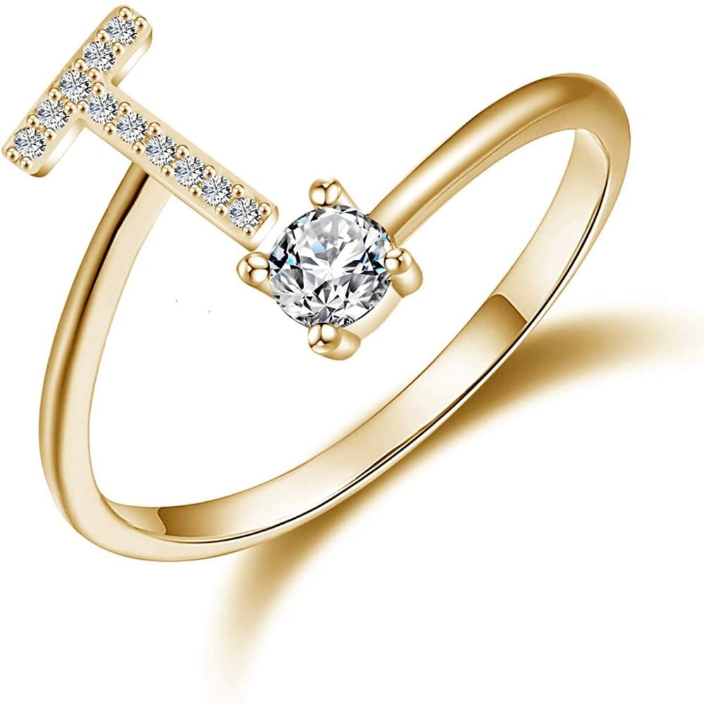 Khalee Samo T / Gold Fashion A-Z 26 Letter Ring Gold Silver Rose Gold Personality Finger Rings Women Simple Elegant Jewelry Friendship Gift Wholesale