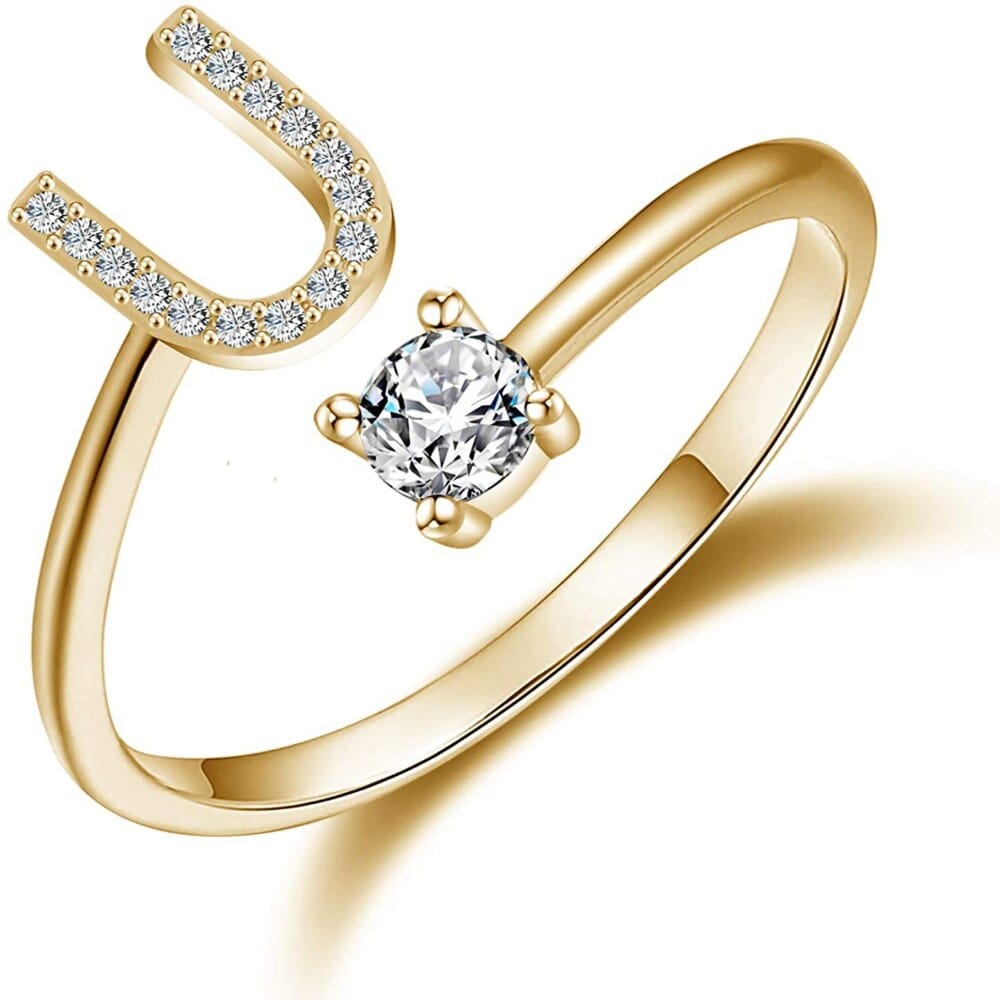 Khalee Samo U / Gold Fashion A-Z 26 Letter Ring Gold Silver Rose Gold Personality Finger Rings Women Simple Elegant Jewelry Friendship Gift Wholesale