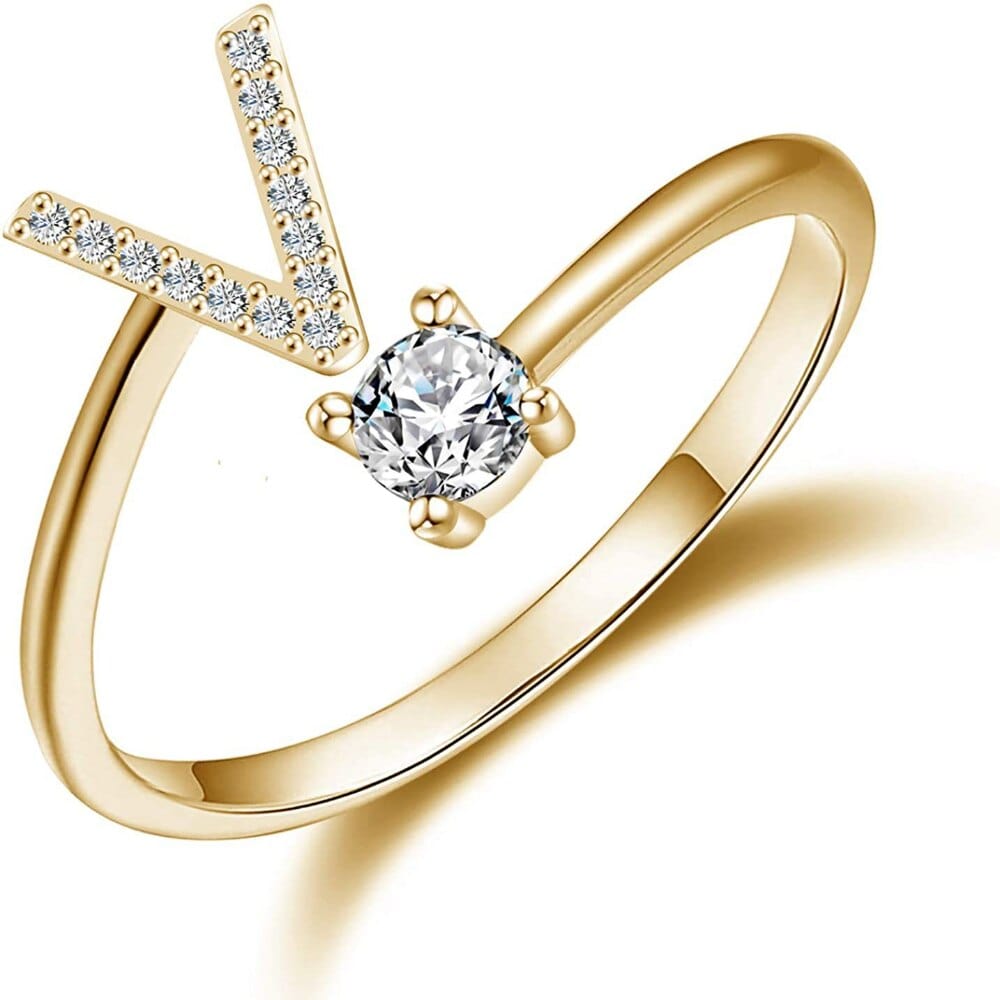 Khalee Samo V / Gold Fashion A-Z 26 Letter Ring Gold Silver Rose Gold Personality Finger Rings Women Simple Elegant Jewelry Friendship Gift Wholesale