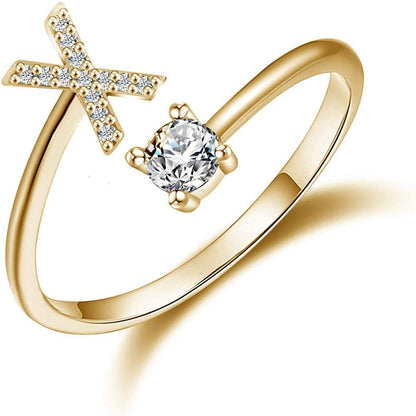 Khalee Samo X / Gold Fashion A-Z 26 Letter Ring Gold Silver Rose Gold Personality Finger Rings Women Simple Elegant Jewelry Friendship Gift Wholesale