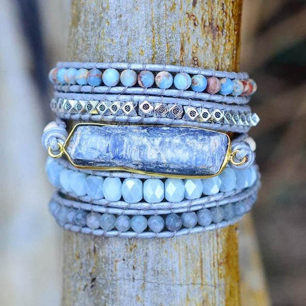 Bracelet d’enveloppement de topaze bleue de guérison | Bohème | 100% fait main 