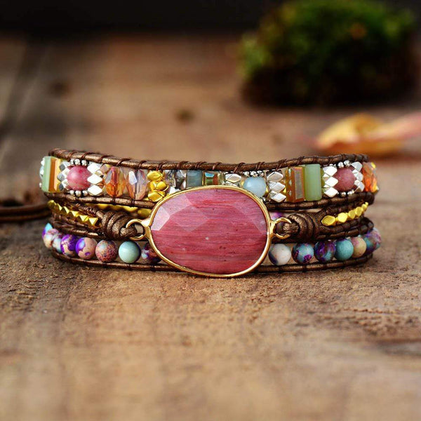 Heilendes Rhodochrosit Wickelarmband | Boho