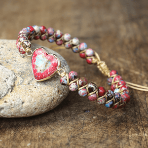 Khalee Samo 18cm Herz Armband aus roten Jaspissteinen | Boho | 100% Hangemacht