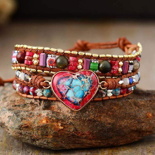 Khalee Samo Lebhaftes Herzschutz Jaspis Wickelarmband | Boho | 100% Handgemacht