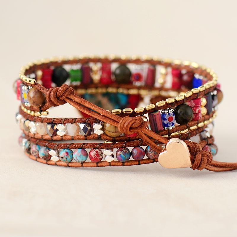 Khalee Samo Lebhaftes Herzschutz Jaspis Wickelarmband | Boho | 100% Handgemacht