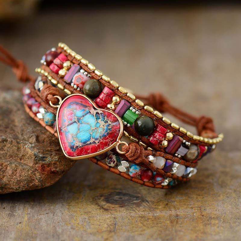 Khalee Samo Lebhaftes Herzschutz Jaspis Wickelarmband | Boho | 100% Handgemacht