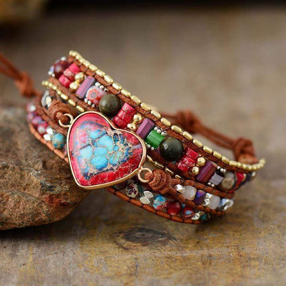 Khalee Samo Lebhaftes Herzschutz Jaspis Wickelarmband | Boho | 100% Handgemacht