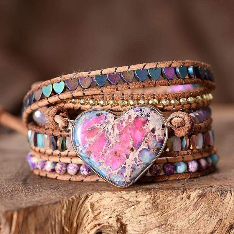 Bracelet d’enveloppement de jaspe de protection d’amour | Bohème | 100% fait main 