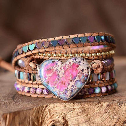 Bracelet d’enveloppement de jaspe de protection d’amour | Bohème | 100% fait main 