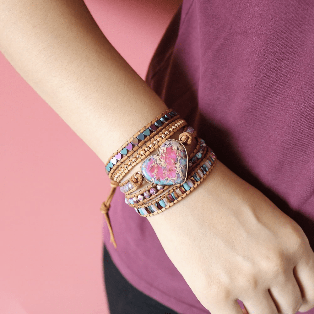 Bracelet d’enveloppement de jaspe de protection d’amour | Bohème | 100% fait main 