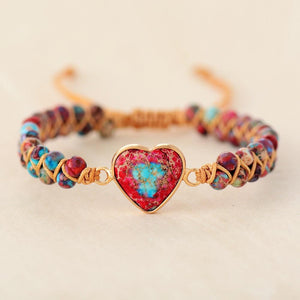 Khalee Samo Rot Natural Stone Heart Charm Bracelets String Braided Macrame Bracelets Jaspers Friendship Wrap Bracelet Femme Women Jewelry