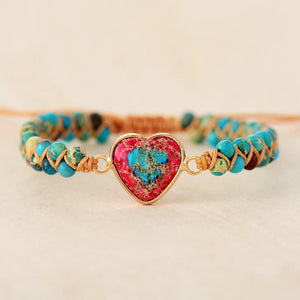 Khalee Samo Türkis Natural Stone Heart Charm Bracelets String Braided Macrame Bracelets Jaspers Friendship Wrap Bracelet Femme Women Jewelry