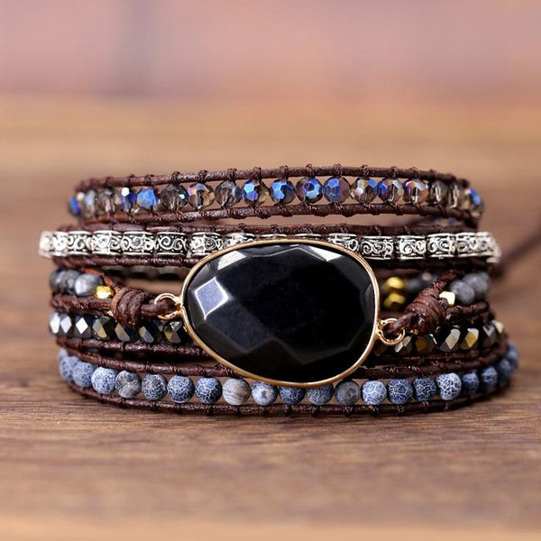 Power Onyx Wickelarmband | Boho